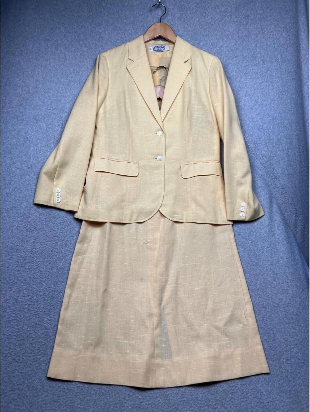 Vintage Villager Womens Linen Pencil Skirt Suit Blazer Size 14/12 90s Career